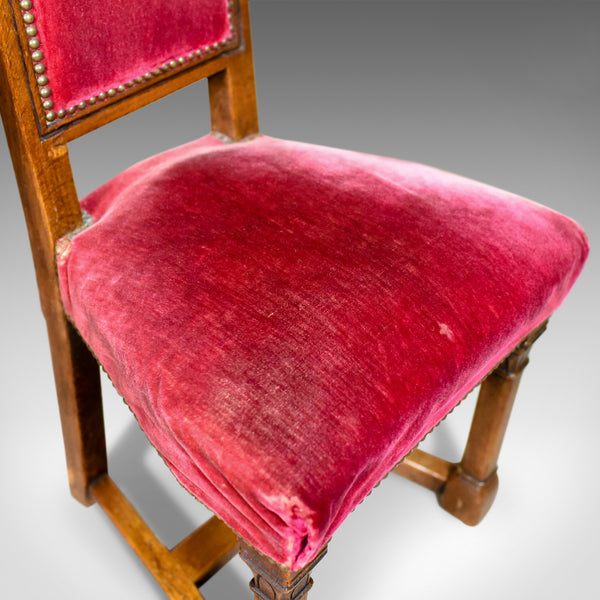 Antique Set of Eight Dining Chairs, English Oak, Red, Victorian Gothic c1860 - London Fine Antiques