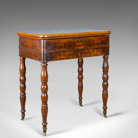 Antique Sewing Table, English, Victorian, Flame Mahogany, Side, C19th, c.1840 - London Fine Antiques