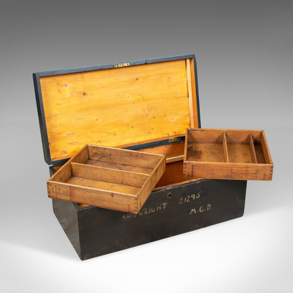 Antique Shipwright's Chest, Pine Tool Box Trunk, W.G. Pollard Early 20