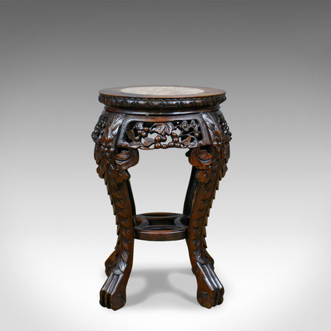 Antique Side Table, Carved, Chinese, Stand, Teak, Marble, Circa 1900 - London Fine Antiques
