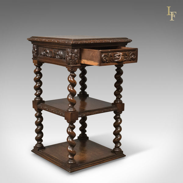 Antique Side Table, murphY67 English Oak Stand,  Whatnot c.1880 - London Fine Antiques