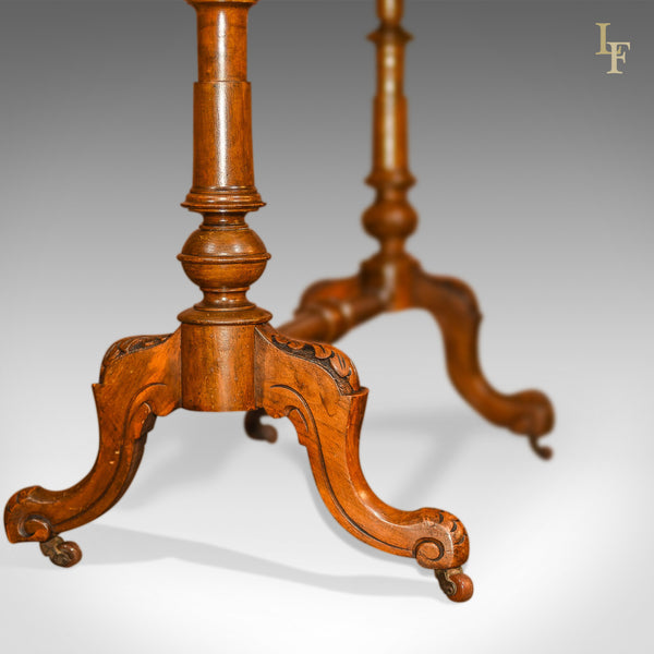 Victorian Burr Walnut Antique Stretcher Table, c.1850 - London Fine Antiques