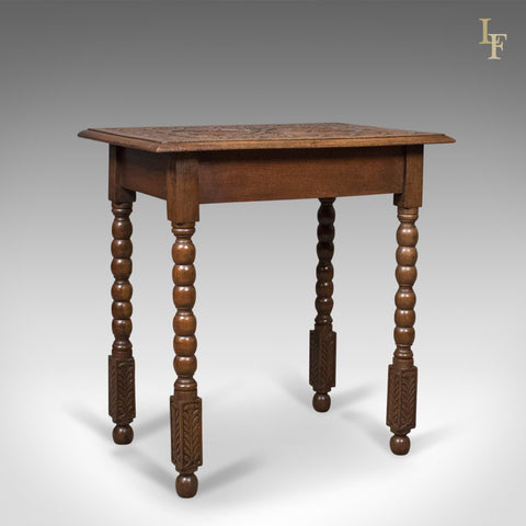 Antique Side Table with Carved Decoration, English Oak, 1908 - London Fine Antiques