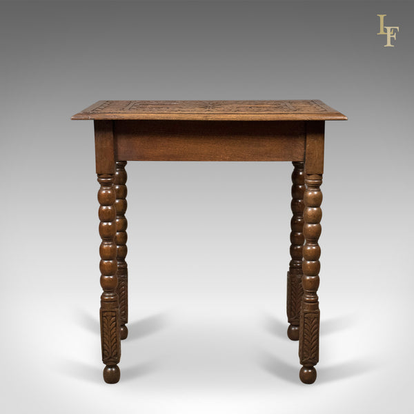 Antique Side Table with Carved Decoration, English Oak, 1908 - London Fine Antiques