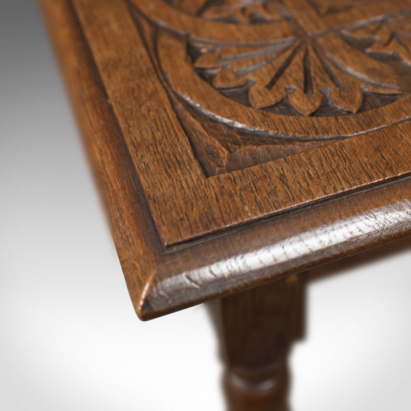 Antique Side Table with Carved Decoration, English Oak, 1908 - London Fine Antiques