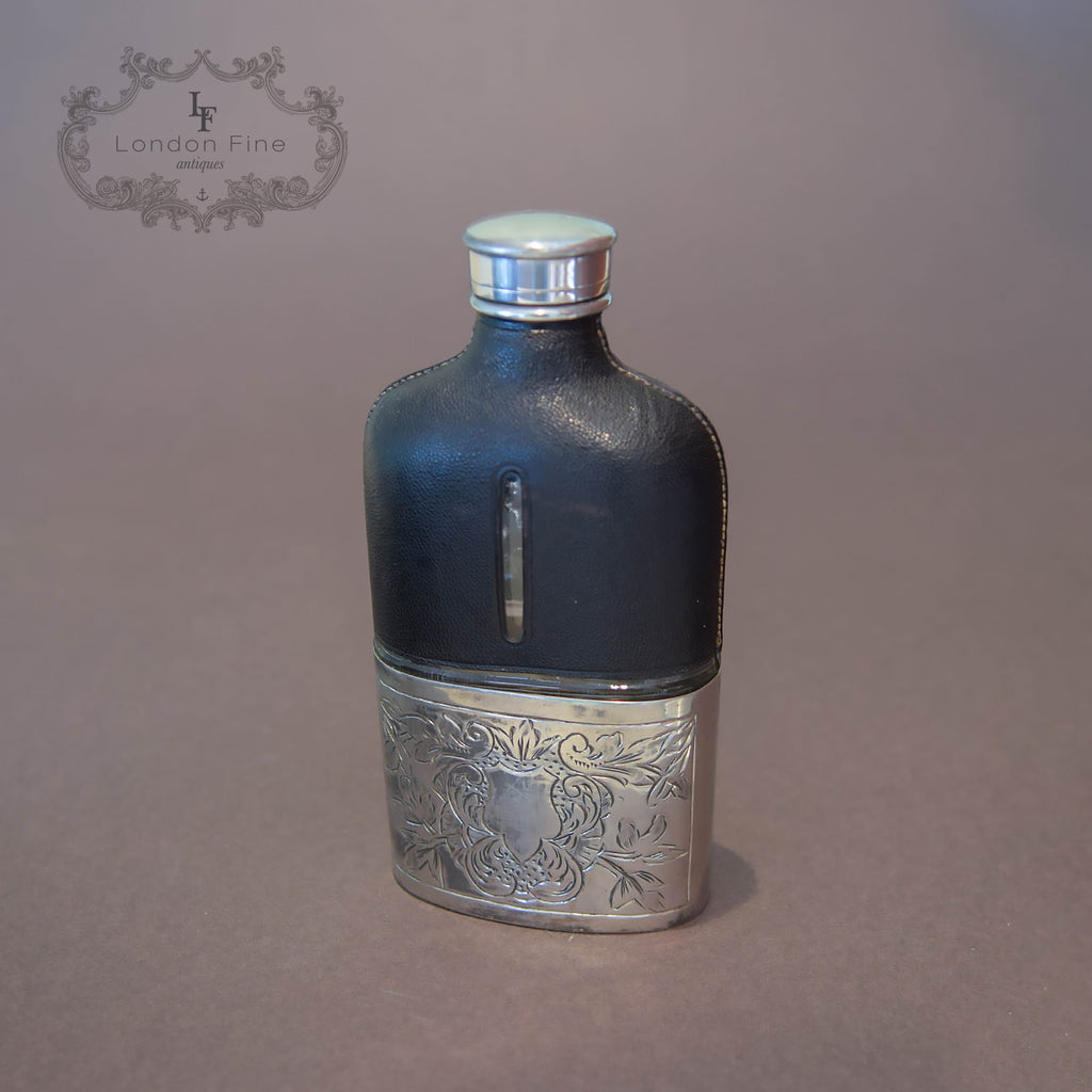Antique Silvered Hip Flask, K.P. c.1900 - London Fine Antiques