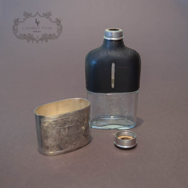 Antique Silvered Hip Flask, K.P. c.1900 - London Fine Antiques
