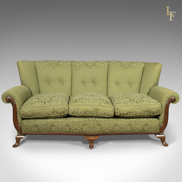Antique Sofa, English Green Edwardian 3 Seater Settee, c.1910 - London Fine Antiques