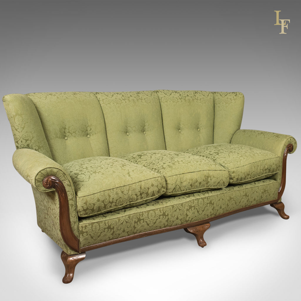 Antique Sofa, English Green Edwardian 3 Seater Settee, c.1910 - London Fine Antiques