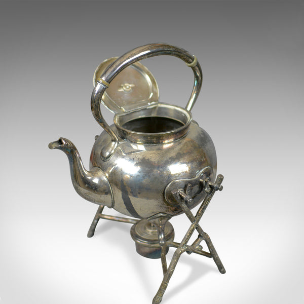 Antique Spirit Kettle on Stand, Decorative, Silver Plated, Tea Pot Early C20th - London Fine Antiques