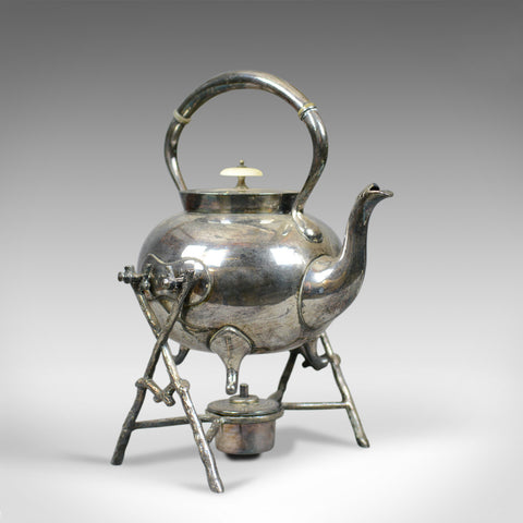 Antique Spirit Kettle on Stand, Decorative, Silver Plated, Tea Pot Early C20th - London Fine Antiques