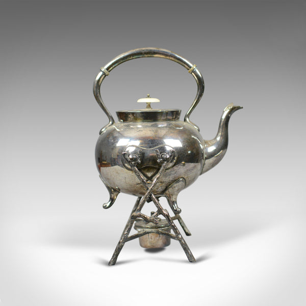 Antique Spirit Kettle on Stand, Decorative, Silver Plated, Tea Pot Early C20th - London Fine Antiques