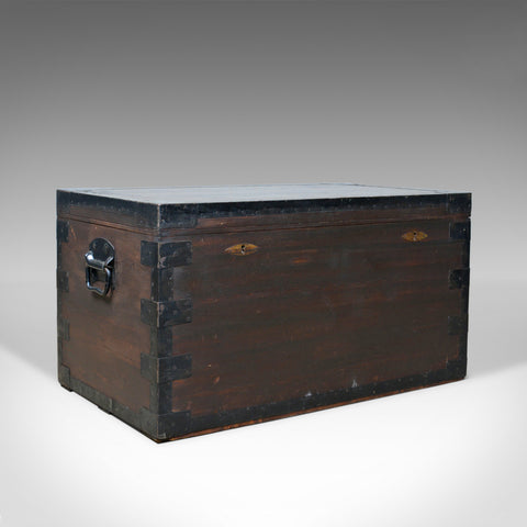 Antique Steamer Trunk, Marine, English, Travel, Ship's Chest, Metal Lined, c1880 - London Fine Antiques