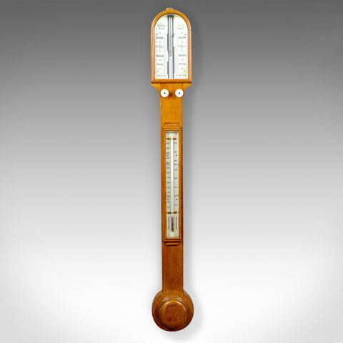 Antique Stick Barometer, Thermometer, Carpenter and Westley, London, Oak, c.1860 - London Fine Antiques