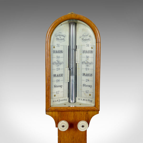 Antique Stick Barometer, Thermometer, Carpenter and Westley, London, Oak, c.1860 - London Fine Antiques