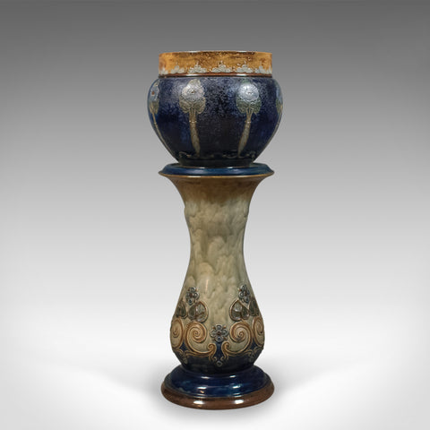 Antique Stoneware Jardiniere on Stand, Royal Doulton, Art Nouveau Circa 1900 - London Fine Antiques