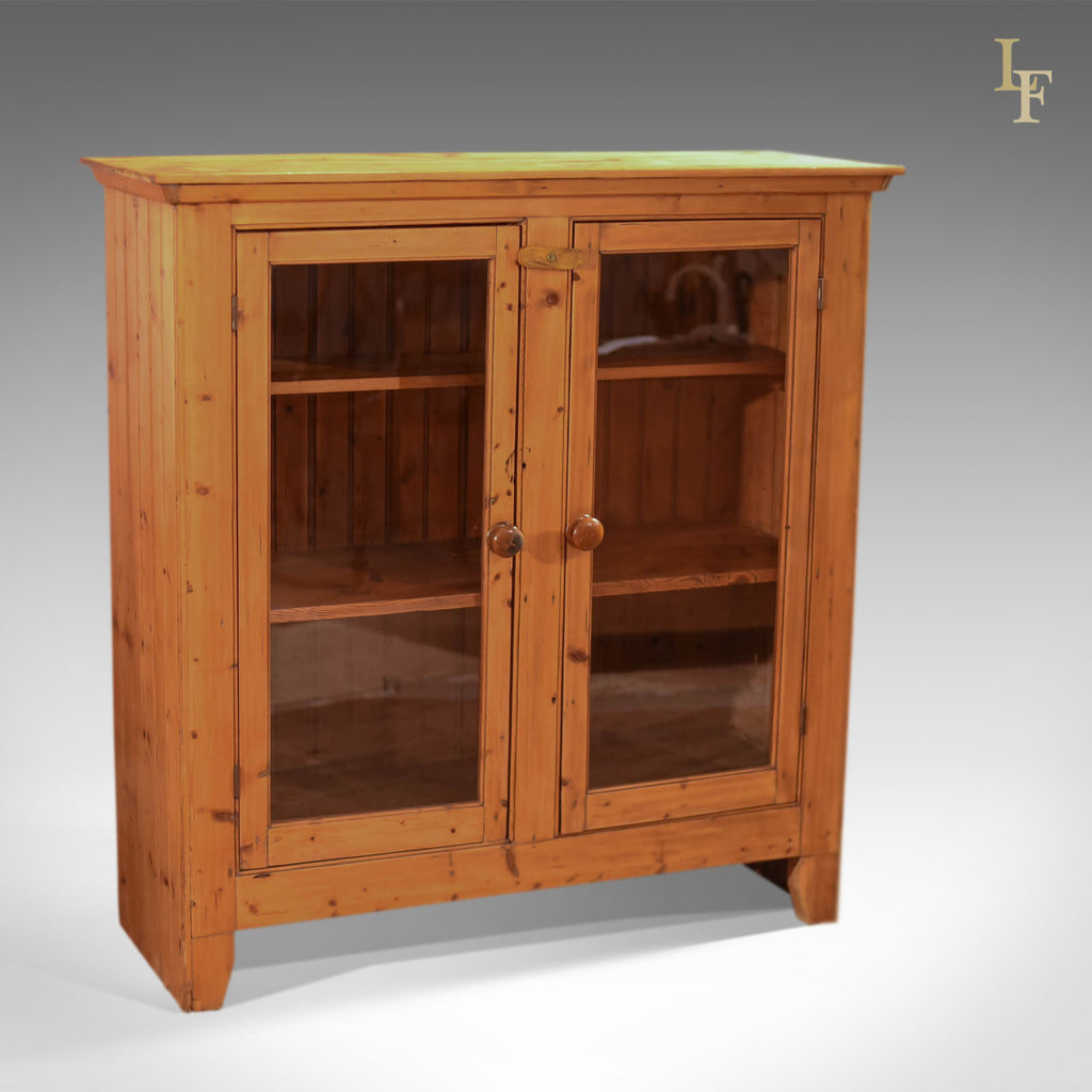 Two Door Antique Bookcase, Victorian Pine Glazed c.1900 - London Fine Antiques