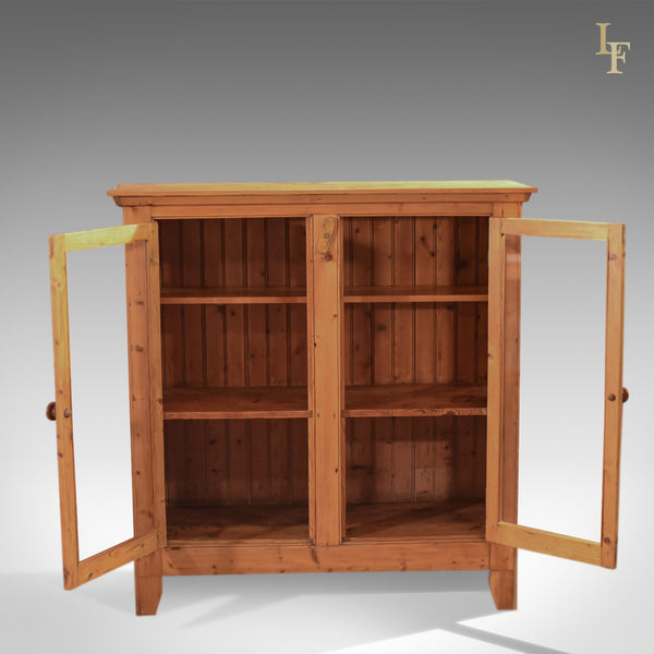 Two Door Antique Bookcase, Victorian Pine Glazed c.1900 - London Fine Antiques