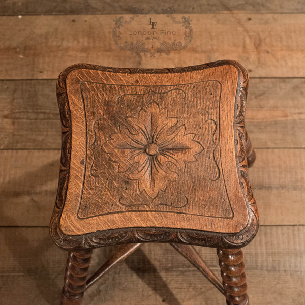 Victorian Turned Oak Stool, c.1880 - London Fine Antiques