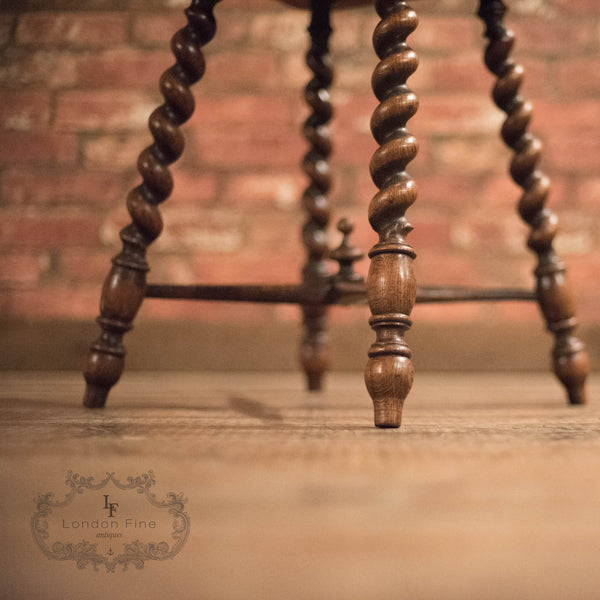 Victorian Turned Oak Stool, c.1880 - London Fine Antiques