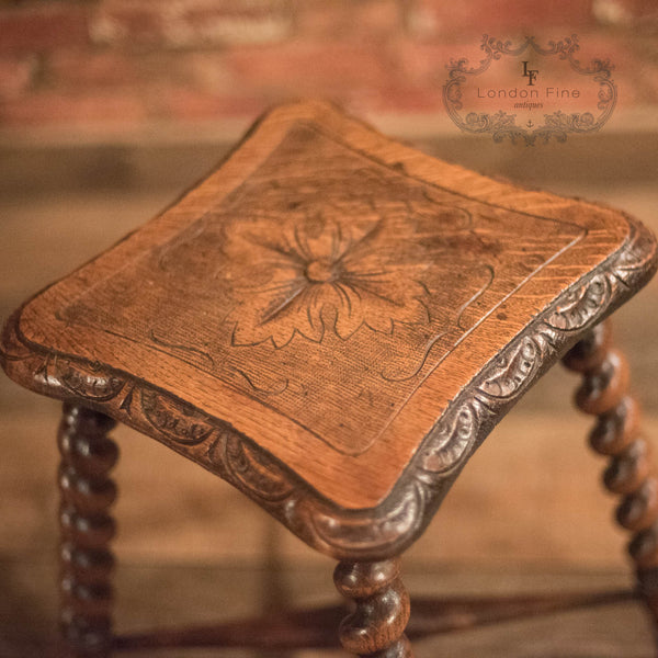 Victorian Turned Oak Stool, c.1880 - London Fine Antiques