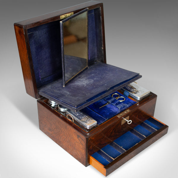 Antique Vanity Box, English, Victorian, Travelling Case, Rosewood, Circa 1850 - London Fine Antiques