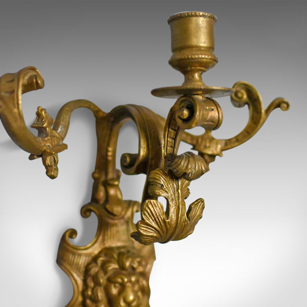Antique Wall Sconces, English, Victorian, Gilt Metal, Candle Stands, Circa 1900 - London Fine Antiques
