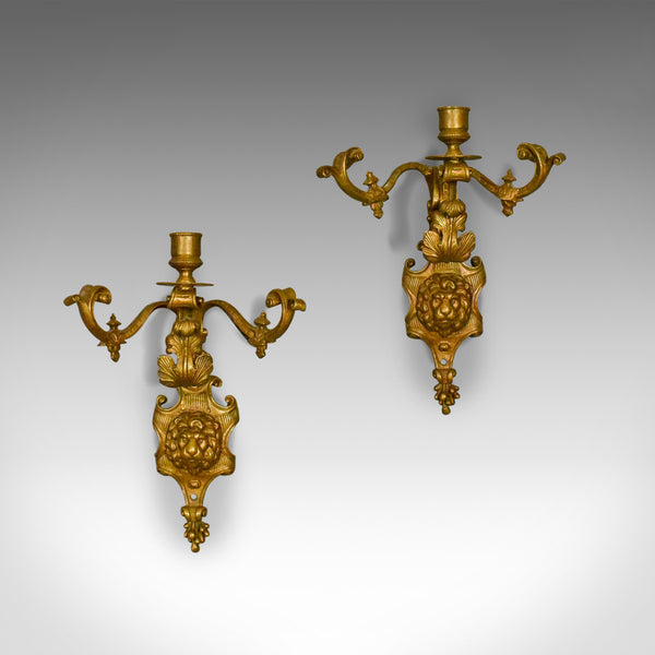 Antique Wall Sconces, English, Victorian, Gilt Metal, Candle Stands, Circa 1900 - London Fine Antiques