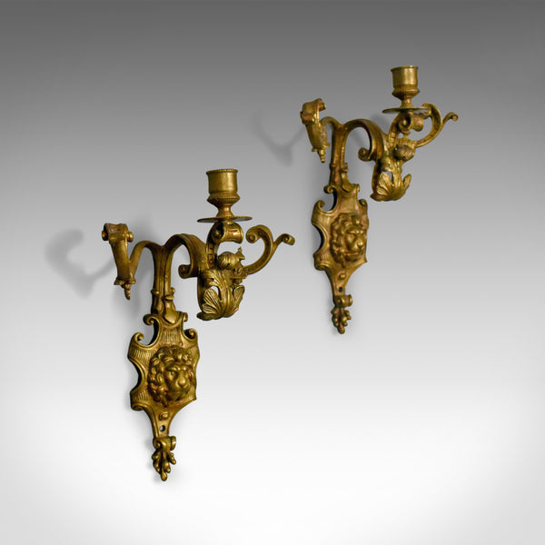 Antique Wall Sconces, English, Victorian, Gilt Metal, Candle Stands, Circa 1900 - London Fine Antiques