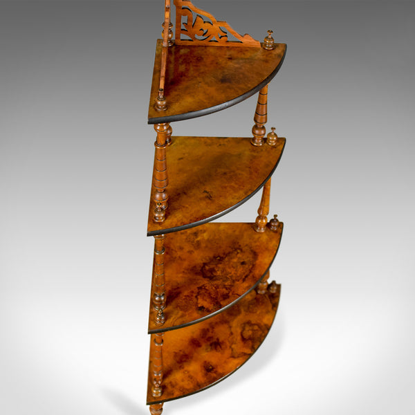 Antique Whatnot, English, Burr Walnut, Four Tier Corner Display Stand Circa 1880 - London Fine Antiques