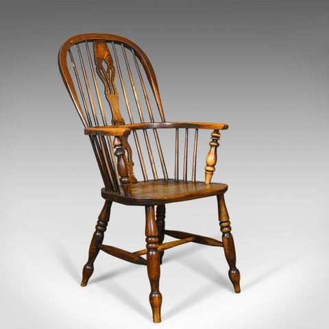 Antique Windsor Armchair, Victorian, Country Kitchen, Stick Back, Elbow c.1850 - London Fine Antiques