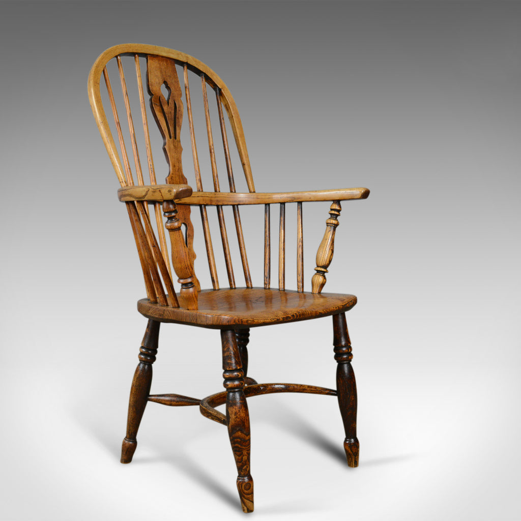 Antique Windsor Elbow Chair, Victorian Double Hoop Armchair, Elm, Ash c.1850 - London Fine Antiques