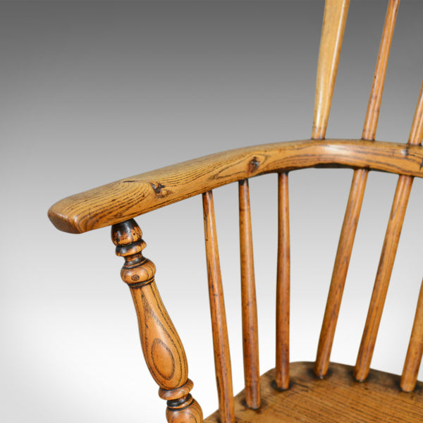 Antique Windsor Elbow Chair, Victorian Double Hoop Armchair, Elm, Ash c.1850 - London Fine Antiques