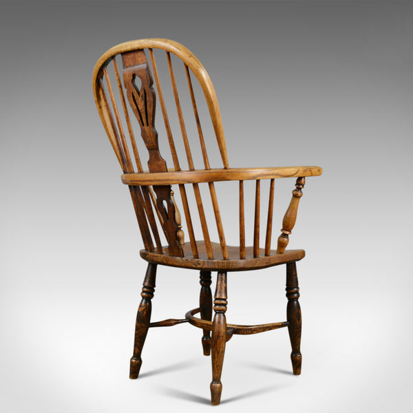 Antique Windsor Elbow Chair, Victorian Double Hoop Armchair, Elm, Ash c.1850 - London Fine Antiques