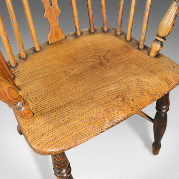Antique Windsor Elbow Chair, Victorian Double Hoop Armchair, Elm, Ash c.1850 - London Fine Antiques