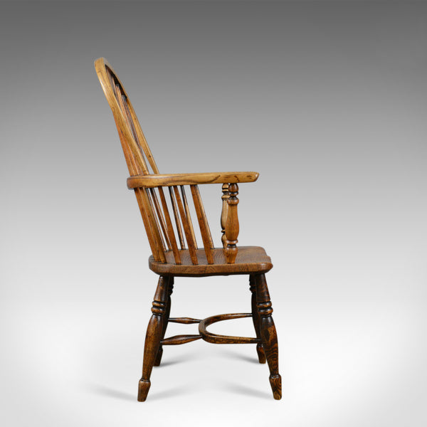 Antique Windsor Elbow Chair, Victorian Double Hoop Armchair, Elm, Ash c.1850 - London Fine Antiques
