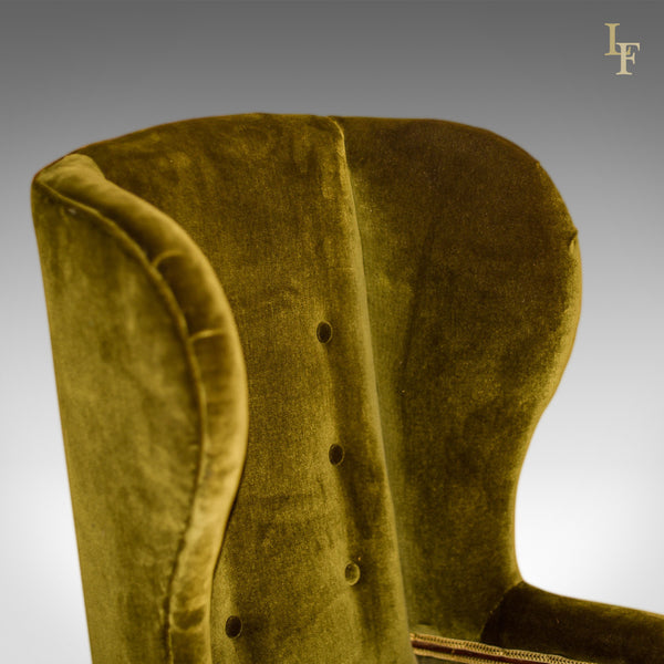 Antique Wing Back Chair, Victorian, Green Velvet c.1850 - London Fine Antiques