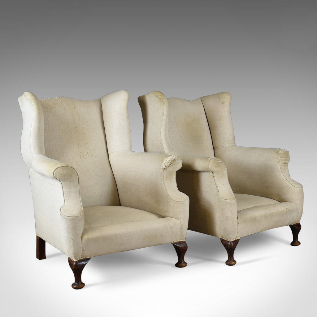 Antique Wing Back Chairs, English, Victorian Armchairs for Upholstery Circa 1890 - London Fine Antiques