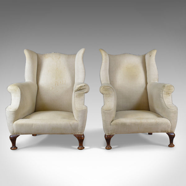 Antique Wing Back Chairs, English, Victorian Armchairs for Upholstery Circa 1890 - London Fine Antiques