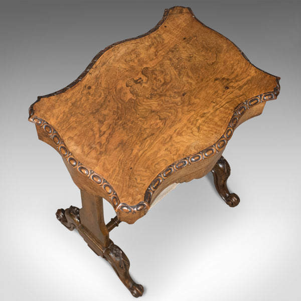 Antique Work Table, English, Victorian, Burr Walnut Sewing Companion Circa 1860 - London Fine Antiques