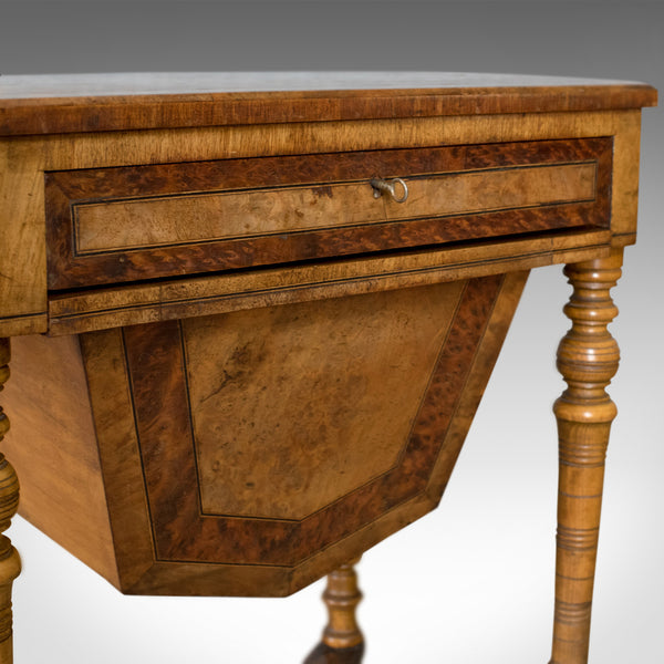 Antique Work Table, Regency, Sewing, English, Burr Walnut, Amboyna, Circa 1820 - London Fine Antiques