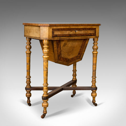 Antique Work Table, Regency, Sewing, English, Burr Walnut, Amboyna, Circa 1820 - London Fine Antiques