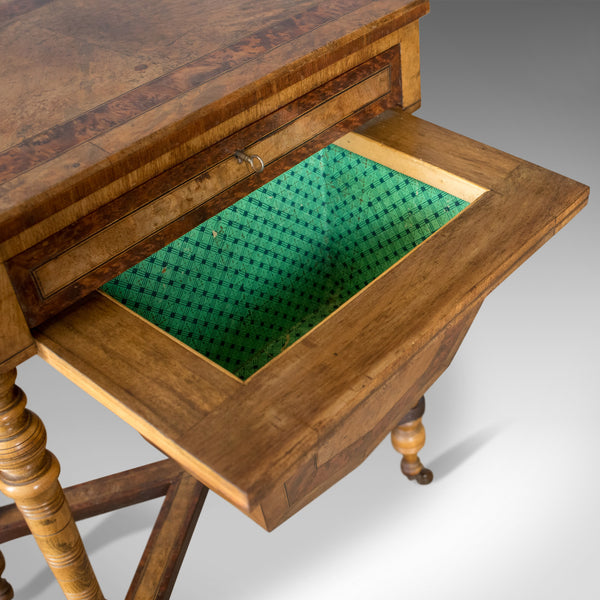 Antique Work Table, Regency, Sewing, English, Burr Walnut, Amboyna, Circa 1820 - London Fine Antiques