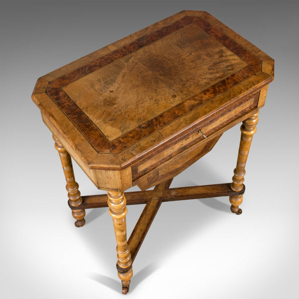 Antique Work Table, Regency, Sewing, English, Burr Walnut, Amboyna, Circa 1820 - London Fine Antiques