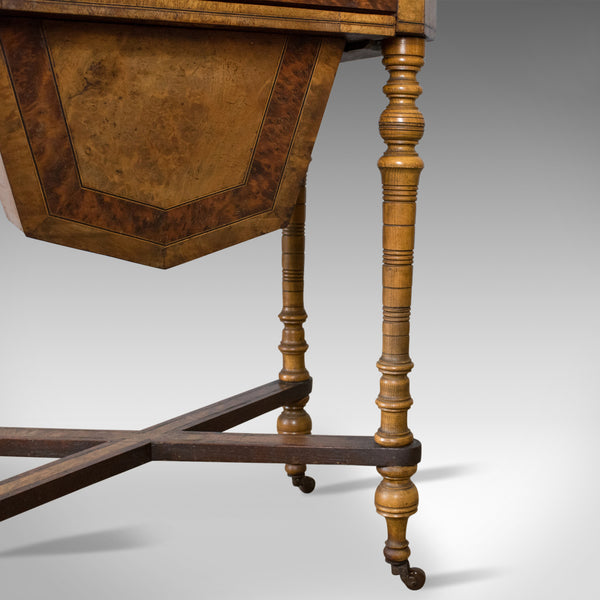 Antique Work Table, Regency, Sewing, English, Burr Walnut, Amboyna, Circa 1820 - London Fine Antiques