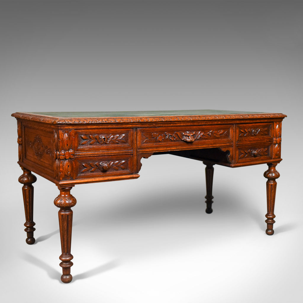 Antique Writing Desk, Oak, Green Man, Scottish, Table, Circa 1890 - London Fine Antiques
