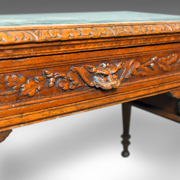 Antique Writing Desk, Oak, Green Man, Scottish, Table, Circa 1890 - London Fine Antiques
