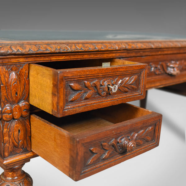 Antique Writing Desk, Oak, Green Man, Scottish, Table, Circa 1890 - London Fine Antiques