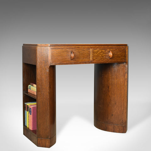 Art Deco Kneehole Writing Desk, English Oak, Leather, Circa 1930 - London Fine Antiques