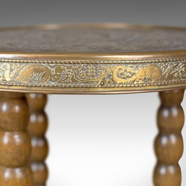 Asian Antique Side Table, Circular Brass Inlaid Tea, Benares, Berber, Circa 1900 - London Fine Antiques